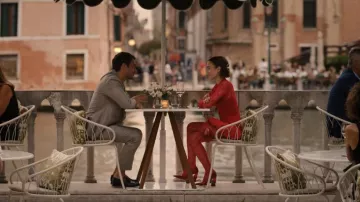 Marine Serre Recycled Moire Bubble Minidress in Red worn by Emily Cooper (Lily Collins) as seen in Emily in Paris (S05E10)