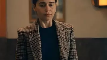 Ponies S01 Emilia Clarke Tweed Checkered Blazer worn by Bea (Emilia Clarke) as seen in PONIES (S01)