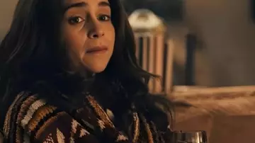 Ponies S01 Emilia Clarke Aztec Print Cardigan worn by Bea (Emilia Clarke) as seen in PONIES (S01)