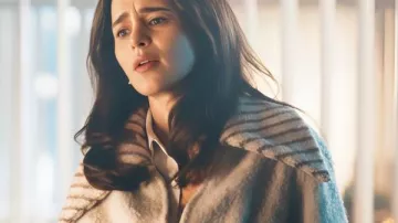 Ponies S01 Emilia Clarke Belted Wrap Coat worn by Bea (Emilia Clarke) in PONIES