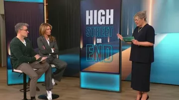 LK Bennett LKB LONDON Liz pantalones grises de pierna ancha usados por Cat Deeley, tal como se vio en This Morning en enero de 2026