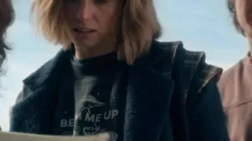 Stranger Things S05 Robin Buckley Blue Wool Coat worn by Robin Buckley (Maya Hawke) in Stranger Things (S05)