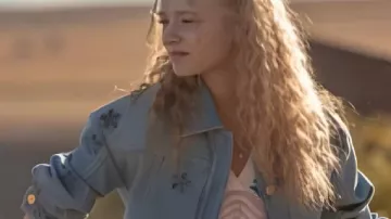 The Madison Bridgett Reese Blue Floral Denim Jacket worn by Bridgett Reese (Amiah Miller) as seen in The Madison (S01)