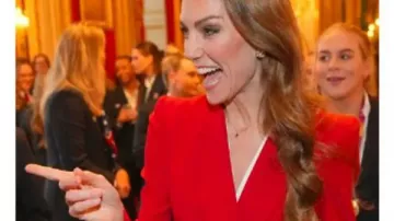 England Women’s Rugby Team Reception Kate Middleton Red Blazer worn by Catherine, Duchess of Cambridge in Kate Middleton Breaks Royal Tradition for Meeting With England Rugby Team | E! News