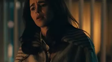 Ponies S01 Emilia Clarke Belted Wrap Coat worn by Bea (Emilia Clarke) as seen in PONIES (S01E01)