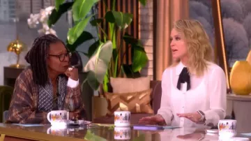 Cinq a Sept Zaida Contrast Bow Crop Button-Up Shirt worn by Sara Haines as seen in The View on  January 19, 2026