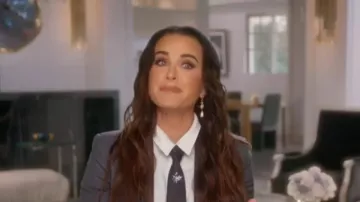 Vivienne Westwood Gold Orb Pearl Drop Earrings. worn by Kyle Richards as seen in The Real Housewives of Beverly Hills (S15E05)
