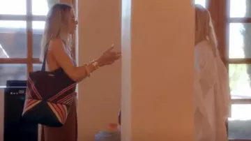 Loewe Paula’s Ibiza Black/Pink Chevron Stitched Tote Bag worn by Dorit Kemsley as seen in The Real Housewives of Beverly Hills (S15E05)