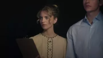 LK Bennett Jemima Birch & Black Blouse worn by Beatrice Garton (Holly Sturton) as seen in Sanctuary: A Witch's Tale (S02E03)