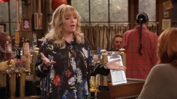 Free People Silky Nights Blouse In Black worn by Gabby (Melissa Peterman) as seen in Happy's Place (S02E07)