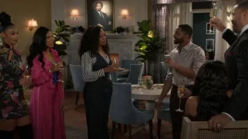 Fashion Nova Gabriella Satin Trench Coat And Pant Set worn by Dr. Nicole Dupree Richardson (Daphnée Duplaix) as seen in Beyond the Gates (S02E09)