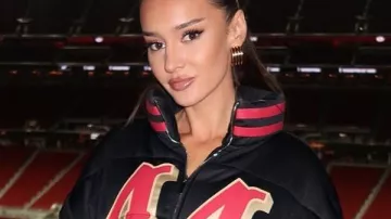 Kristin Juszczyk 2026 San Francisco 49ers Puffer Jacket worn by Kristin Juszczyk in Our new episode is out NOW! #niners #nfl #49ers #seahawks #seattle