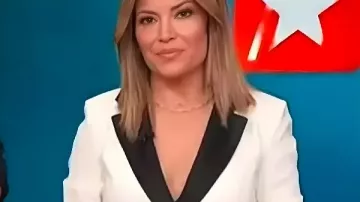 Access Hollywood 2026 Kit Hoover Black Trim White Blazer Dress as seen in Access Hollywood