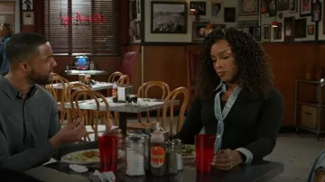 Akira Rib knit Denim Trim Button Down Collared Shirt worn by Naomi Hamilton (Arielle Prepetit) as seen in Beyond the Gates (S02E02)