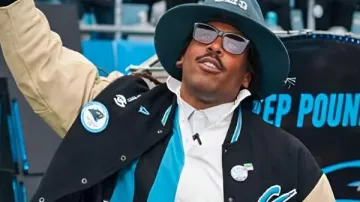 Cam Newton Carolina Panthers Varsity Jacket worn by Cam Newton in Cam Newton Carolina Panthers Jacket #williamjacket #jacket #fashion #shortvideo #camnewton