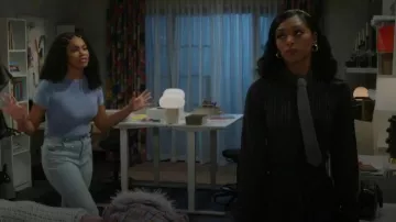 Zara Shimmery High Waist Wide Leg Jeans worn by Chelsea Hamilton (RhonniRose Mantilla) as seen in Beyond the Gates (S02E05)