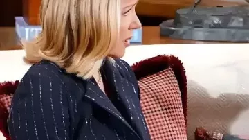 Y&R 2026 Nikki Newman Pinstripe Wrap Blazer as seen in The Young and the Restless