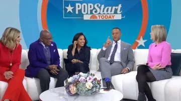 DKNY Faux Leather Trim Mini Skirt worn by Dylan Dreyer as seen in Today on January 21, 2026