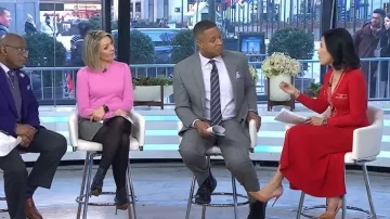 Sandro Esmeralda Pickstitch Long Sleeve Knit Shirtdress worn by Vicky Nguyen as seen in Today on January 21, 2026