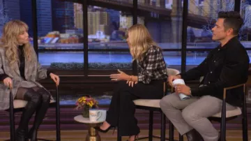 Saint Laurent Plaid Neck-Tie Silk Blouse worn by Kelly Ripa as seen in LIVE with Kelly and Mark on January 21, 2026