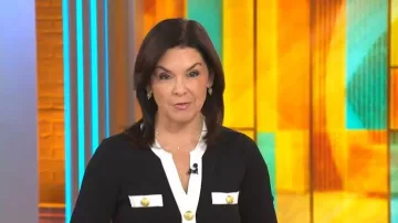 L'Agence Estefania Cardigan worn by Meg Oliver as seen in CBS Mornings on January 21, 2026