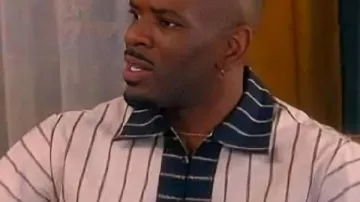 The Upshaws Bernard Upshaw Jr White Print Striped Shirt as seen in The Upshaws