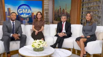 Scanlan Theodore Crepe Knit Jacquard Top worn by Rebecca Jarvis as seen in Good Morning America on January 20, 2026