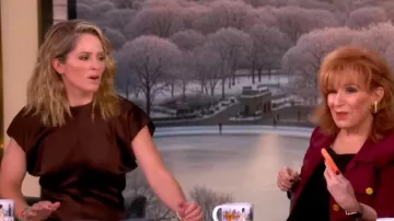 Robe en soie drapée argent portée par Sara Haines, vue dans l'émission The View le 22 janvier 2026.