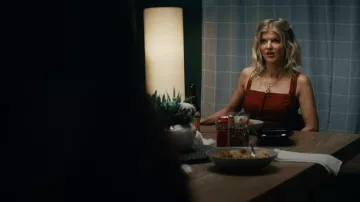 House of Harlow 1960 Red Linen Belted Romper worn by LeeAnn Kreischer (Arden Myrin) as seen in Free Bert (S01E02)