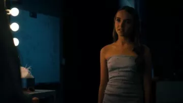 Allison & Kelly Strapless Pearl Taffeta Bow Back Mini Train Dress worn by Kiersten (Sophia Reid-Gantzert) as seen in Free Bert (S01E05)