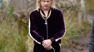 28 Years Later The Bone Temple Jack O’Connell Purple Tracksuit worn by Sir Lord Jimmy Crystal (Jack O'Connell) as seen in 28 Years Later Part 2: The Bone Temple