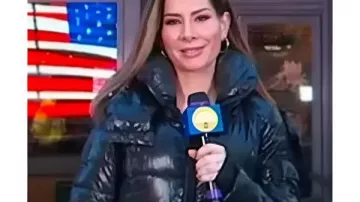 Manteau doudoune noir Good Morning America 2026 de Rebecca Jarvis porté par Rebecca Jarvis dans Good Morning America