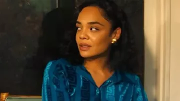 This Blue Blouse worn by Anna Andrews (Tessa Thompson) in HIS & HERS (S01E01)
