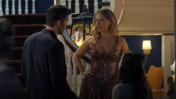 Delfi Collective Bronze Sequin Mini Dress worn by Elise Russo (Alexandra Beaton) as seen in Finding Her Edge (S01E01)