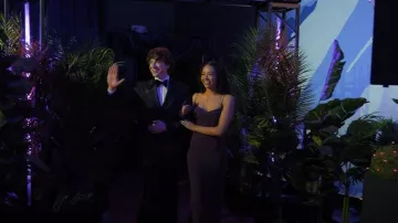 House of CB Nalini Grape Mesh Corset Maxi Dress worn by Riley Monroe (Millie Davis) as seen in Finding Her Edge (S01E05)