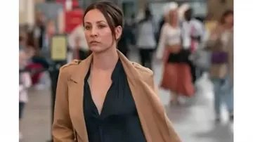 Vanished 2026 Kaley Cuoco Brown Trench Coat worn by Alice (Kaley Cuoco) in Vanished (S01)