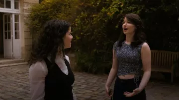 Isabel Marant Blue Printed Sleeveless Top worn by Adriana Russo (Madelyn Keys) as seen in Finding Her Edge (S01E08)