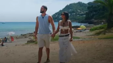 Bydee Jolie Maxi Skirt in Céleste worn by Isabel Vella as seen in Love Island Australia (S07E07)