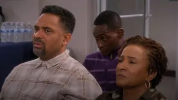 Club Room Stripe Quarter-Zip Sweater worn by (Mike Estime) as seen in The Upshaws (S07E07)