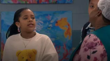 Forever 21 Teddy Bear Graphic Pullover worn by 
Maya Upshaw(Journey Christine) as seen in The Upshaws (S07E08)