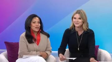 Tibi Cardigan Stitch V-Neck With Removable Dickie worn by Sheinelle Jones as seen in Today with Jenna & Sheinelle  on January 26, 2026
