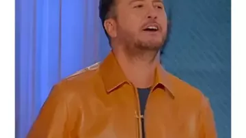 American Idol S24 Luke Bryan Camel Leather Jacket worn by Luke Bryan in American Idol
