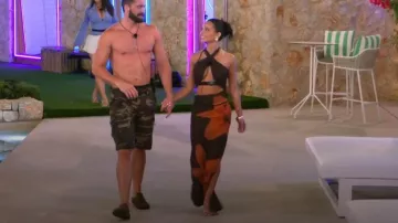 White Fox Boutique You Give Me Fever Halter Maxi Dress Tangerine Twist worn by Isabel Vella as seen in Love Island Australia (S07E16)