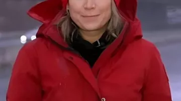 Good Morning America 2026 Ginger Zee Red Hooded Jacket worn by Ginger Zee in Good Morning America