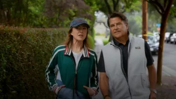 Greg Lauren Denim track jacket worn by Liz (Christa Miller) as seen in Shrinking (S03E01)