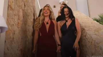 White Fox Boutique Neither One Of Us Maxi Dress Burgundy worn by Sharn O'Brien as seen in Love Island Australia (S07E23)