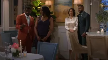 L'Agence Dani Blouse in Champagne worn by Dr. Nicole Dupree Richardson (Daphnée Duplaix) as seen in Beyond the Gates (S02E11)