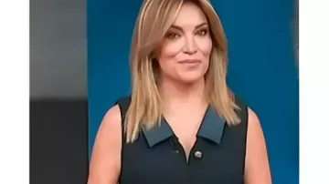 Détails en jean denim Access Hollywood 2026 Kit Hoover Dress portée par Self - Co-animatrice (Kit Hoover) dans Access Hollywood (S27)