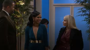 Ceinture de ceinture à taille, élastique élastique, ceinture de corset You&M à rayures dorées, portée par Dani Dupree (Karla Cheatham Mosley), telle que vue dans Beyond the Gates (S02E15)