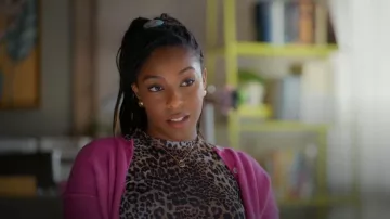 Ganni Leopard Printed Mesh Long Sleeve Blouse worn by Gaby (Jessica Williams) as seen in Shrinking (S03E01)